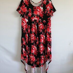 Levaca Womens Back & Red High Low Hem Floral Print Summer Midi Dress Size XL